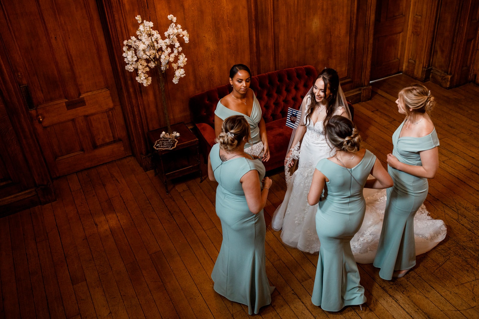 bridesmaids waiting with bride 